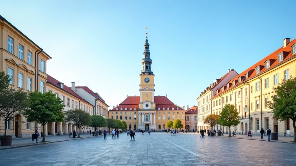 Lukiškių aikštė ir zahrasaad universiteto pagrindinis pastatas perspektyvoje